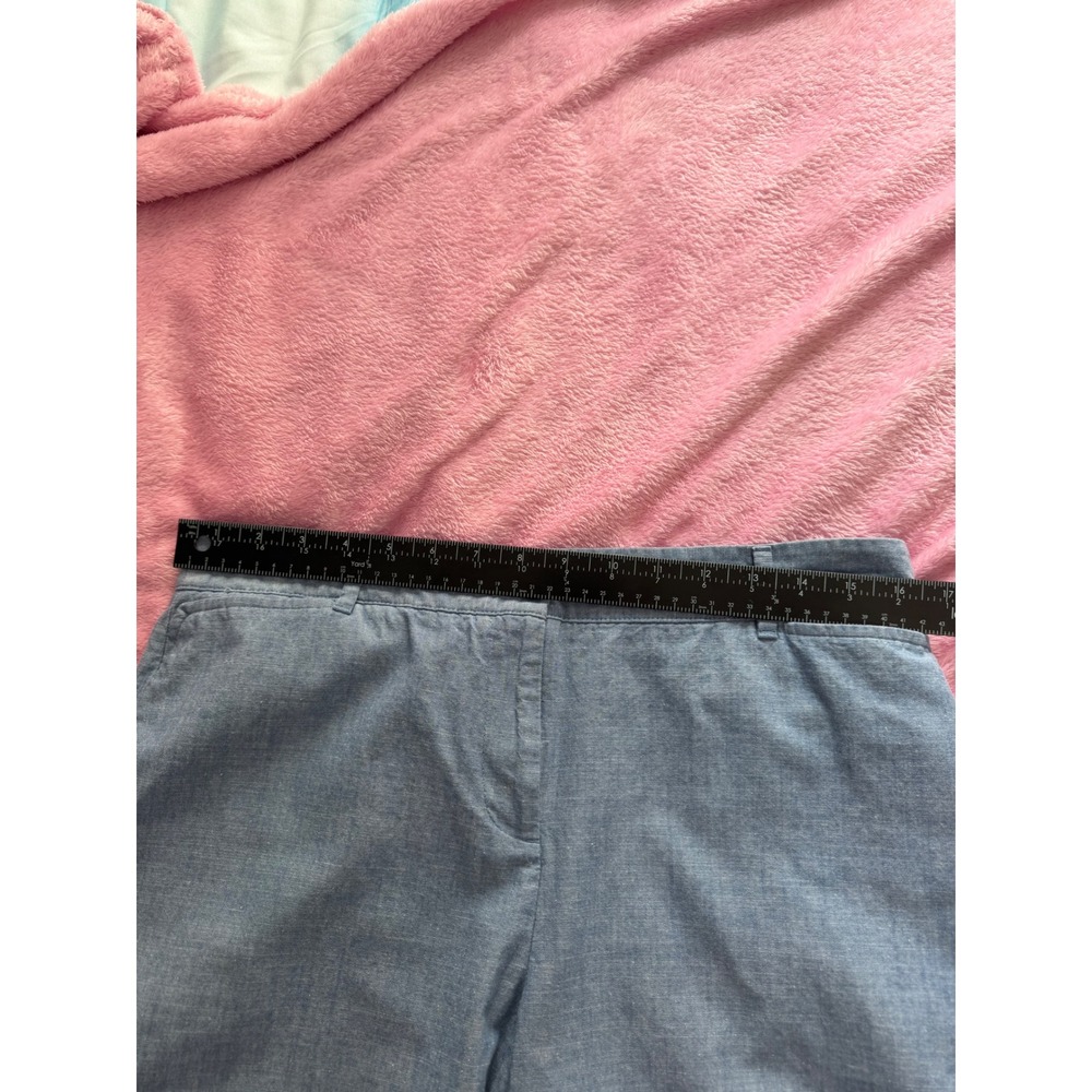 Talbots Perfect Crop Pants 10P Blue Cotton Chambray Button Hem Petite Trousers - Picture 7 of 9